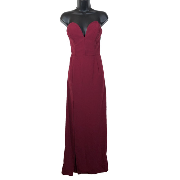 Amanda Uprichard Sweetheart Gown Burgundy Red Strapless Plunging Neckline Medium - Picture 1 of 12